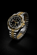 Luxury Two-Tone Black Dial GMT Watch