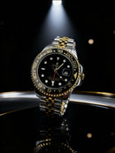 Luxury Two-Tone Black Dial GMT Watch