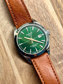Green Dial Watch with Brown Leather Strap